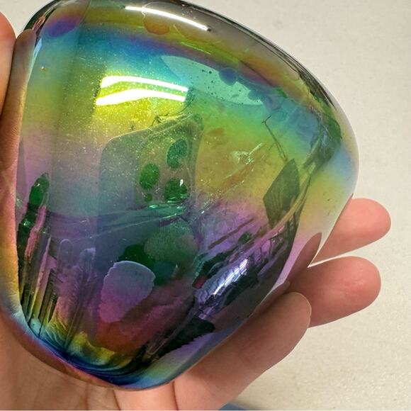 Vintage Green Purple Iridescent Bud Vase Small Home Decor 90s Damaged - Picture 8 of 8